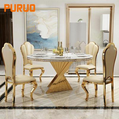 China Hot Selling Top Selling Marble Dining Table Gold Metal Base Shell Design For Dining Furniture for sale