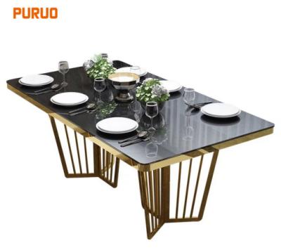 China Luxury Modern Artificial Marble Metal Legs Top Dining Table For Dining Design for sale