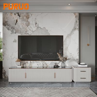 China Luxury Sale PURUO Low CBM Wall Mounted Low Unit CBM TV Stand Nordic Modern Simple Wood TV Cabinet Console for sale