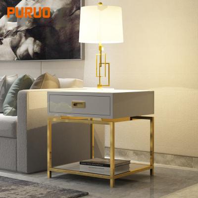 China Puruo luxury tempered glass table top side wood cabinet for living furniture for sale