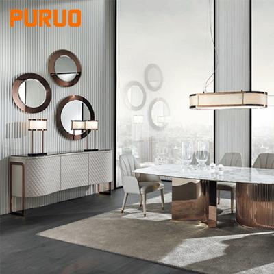 China New Design PURUO Luxury High End Modern Hallway Wooden With Mirror PU Mirrored Gold Marble Console Table for sale