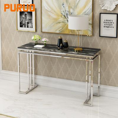 China PURUO Luxury Modern Nordic Convertible Metal Gold with Mirror Hallway Diamond Marble Acrylic Console Table for sale