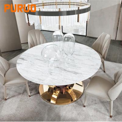 China PURUO Luxury Wedding Banquet Furniture Luxury Marble Stainless Steel Glass Top Dining Table For Dining Room for sale