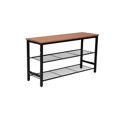 China KD Easy Assembling Wood Top Metal Shoe Bench With Square Shoe Rack For Hallway for sale