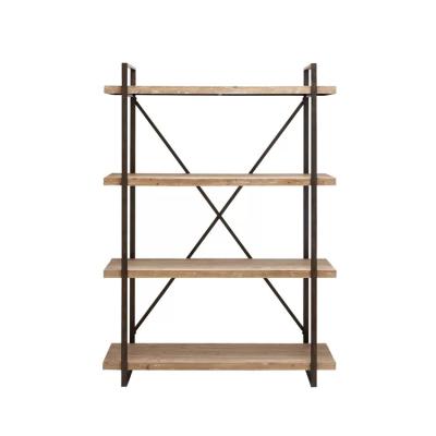 China KD Home Office Easy Assembling Metal And Wooden Display Rack 4 Shelf Book Stand Rack for sale