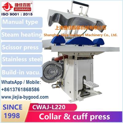 China Laundry Manual Dry Steam Press Machine Shirt Collar Cuff Build In Vacuum Unit for sale