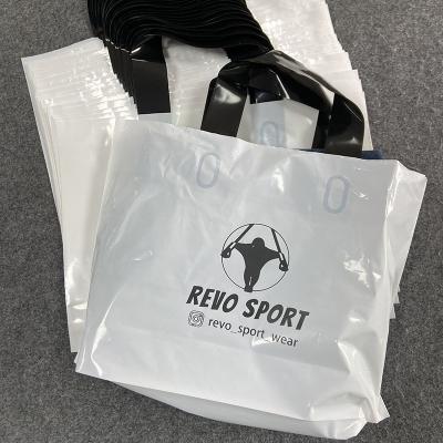 China Recyclable Custom Die Cut Handle Plastic Bags Custom Logo Printing Shopping Bag For Apparel Packaging for sale