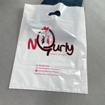 China Recyclable Wholesale Custom White Plastic Packaging Shopping Bags With Your Own Logo Die Cut Handle For Store for sale