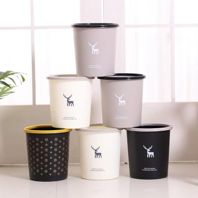 China Cheap Wholesale Portable Plastic Stocked Basket Paper Bin Round Shape Trash Waster Plastic Recycle Container Trash Can Ashbin for sale