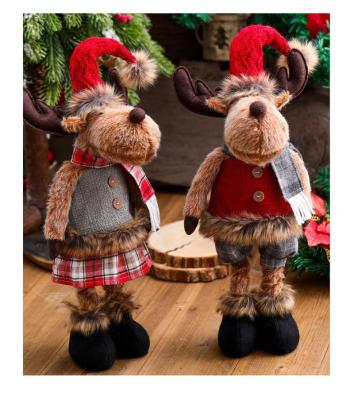 China Suitable for 2022 standing plush toy elk pendant of Christmas telescopic children's doll stock number elk shopping malls Christmas embroidery gift for sale