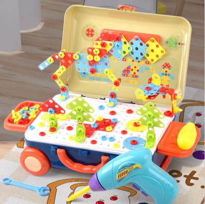 China MODEL TOY Children's play house simulation maintenance tool kit electric drill suit pull rod box boy spliced ​​toy box for sale