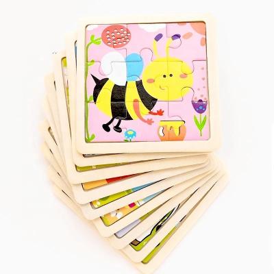 China Mini Size Kids Toys Wooden 3D Puzzle For Children Baby Cartoon Traffic Animal Tangram Puzzles Educational GBJ0085 for sale