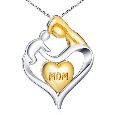 China Child Romantic Heart Hold Mom's Day Gift Mother Baby Zircon Pendant Necklace NCM006 for sale