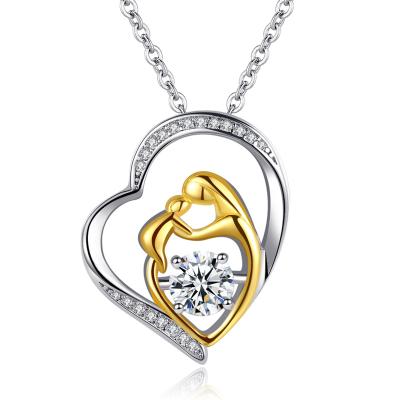 China Child Romantic Heart Hold Mom's Day Gift Mother Baby Zircon Pendant Necklace NCM007 for sale