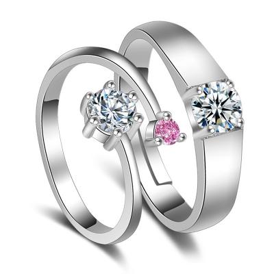 China CLASSIC Silver Love Adjustable Diamond Silver Plated Engagement Ring For Men Women Couple Jewelry R002 for sale