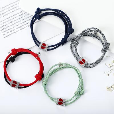 China FASHIONABLE Custom 16colors Heart Alloy Magnetic Bracelet For Couples 2pcs/set KIB045 for sale