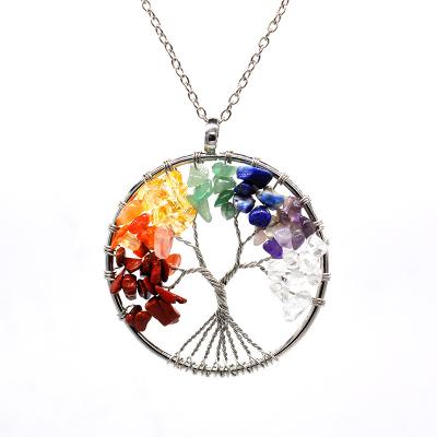 China BOHEMIA Round Shape Yoga 7 Chakras Pendant Lifetree Necklace Stone Beads Necklace SN006 for sale