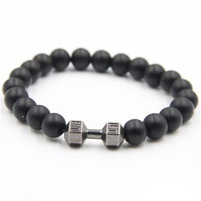 China Vintage Black Reiki Gem Lava Stone Beads Bracelet All Dumbbell Alloy Distance Beads Bracelets ST013 for sale