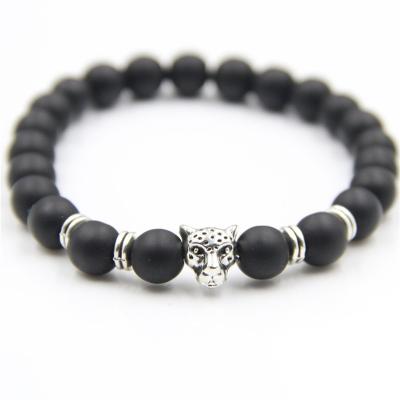 China Vintage Lava Stone Beads Bracelet Black Balls Leopard Alloy Alloy Distance Beads Bracelets ST016 for sale