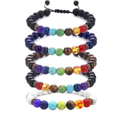 China Adjustable Natural BOHEMIA Stone Beads Yoga Valconic Healing Energy Lava Stone 7 Chakra Diffuser Bracelet ST09 for sale