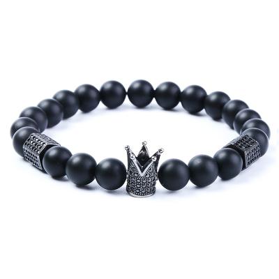 China Ceramic Agate Stone Crown Gemstone Bracelets 8MM Round Beads Stretch Girls Bracelet Free Sample for sale