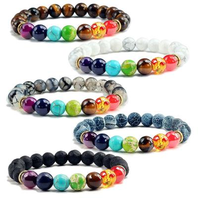 China FASHIONABLE Colorful Beaded Natural Stone Beads Yoga Valconic Healing Energy Lava Stone 7 Chakra Diffuser Bracelet ST003 for sale