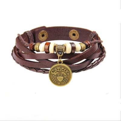 China Factory Wholesale Lover Punk Braided Zodiac Leather Bracelet ZU012 for sale