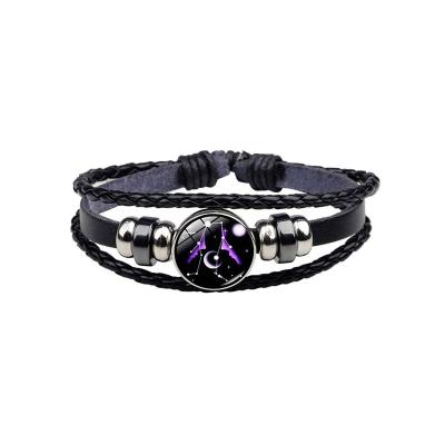 China Punk Promotional Gift Alloy Leather Universe Knitting 12 Zodiac Bracelet ZU015 for sale