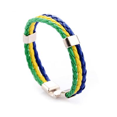 China CLASSIC COLORFUL ALLOY CLASP leather national flag bracelet for football basketball fans NF005 for sale