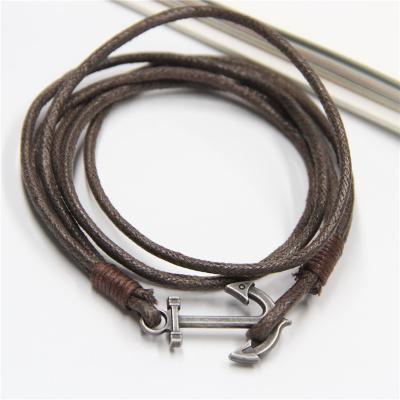 China Leather Anchor Alloy Bracelet Vintage Punk Rock Tie Bangle Bracelet for sale