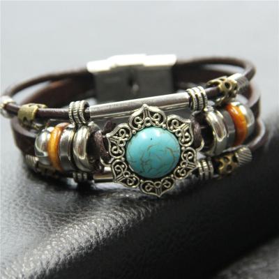 China Vintage Punk Handmade Knitted Leather Bracelet Bangle Jewelry Watch Clasp ST007 for sale