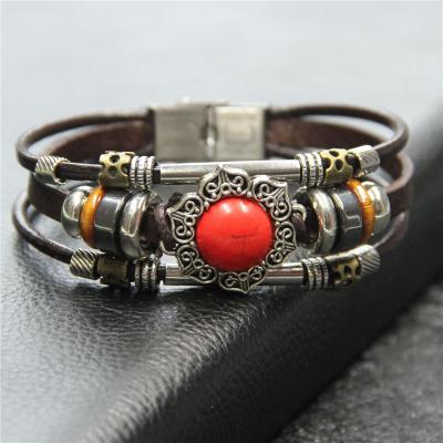 China Vintage Accessories Bracelet Bangle Jewelry Watch Punk Handmade Knitted Leather Clasp ST020 for sale