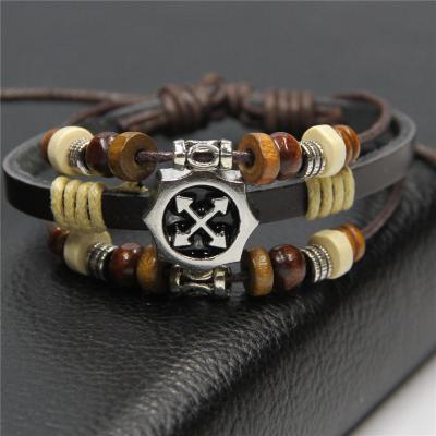 China Alloy Leather Bangle Vintage Leather Punk Rock Strap Cross Bangle Bracelet FREE SAMPLE for sale