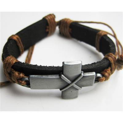 China Vintage Leather Alloy Bracelet Punk Rock Strap Bracelet Bangle FREE SAMPLE Believe Faith Prayer Cross for sale