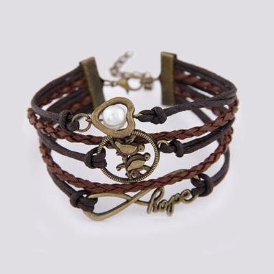 China Friendship Leather Warm Hand Multilayer Braided Bracelet, Custom Words, Hope, Love Bird Bracelet for sale