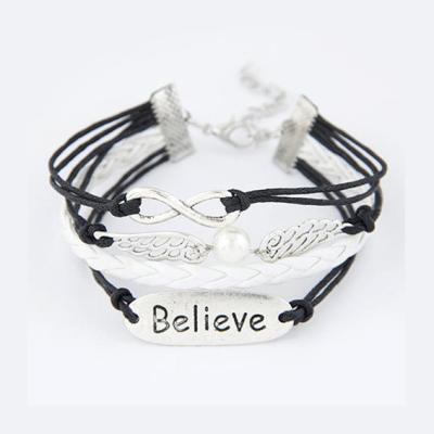 China Friendship Leather Warm Hand Multilayer Braided Bracelet, Custom Words, Believe, Wing 8 Knot Bracelet for sale