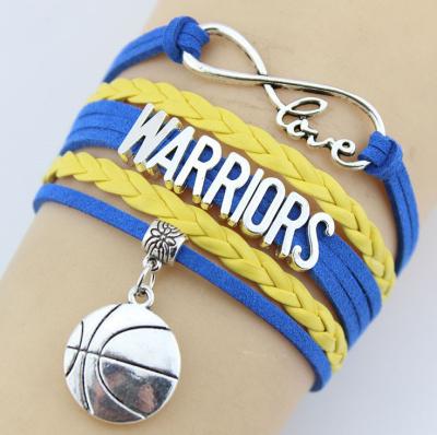 China Leather hot multilayer braided bracelet, custom words, basketball team OEM bracelet for sale