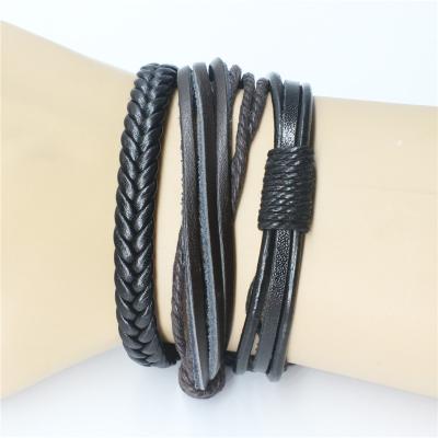 China DIY Leather Knit Costume Leather Bracelet Knot Braided Jumpsuit, Wax Rope Multiple Roots 6pcs/set for sale