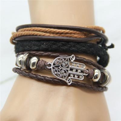 China Leather DIY Knit Costume Leather Bracelet Knot Braided Jumpsuit, Cotton Rope Hollow Hand 3pcs/set for sale