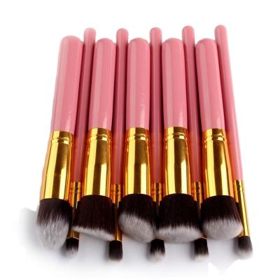 China Angular Blush Brown 10pcs Vegan Foundation Brush Set Makeup Brush With Bag for sale