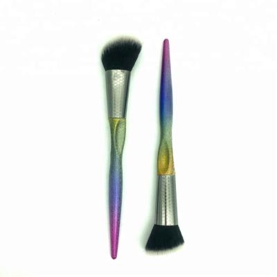 China Angular Blush Wholesale Custom Private Label Style Cosmetic Make Up Brush Handle Rainbow Plastic Makeup Brush Set for sale