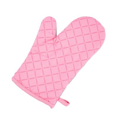 China Fashion Durable Pink Silicone Oven Glove Cooking Cotton Kitchen Oven Baking Gloves for sale