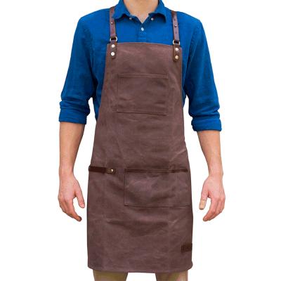 China Eco-friendly Fashion Waxed Canvas Apron Tool Apron Custom Waterproof Bartender Apron for sale