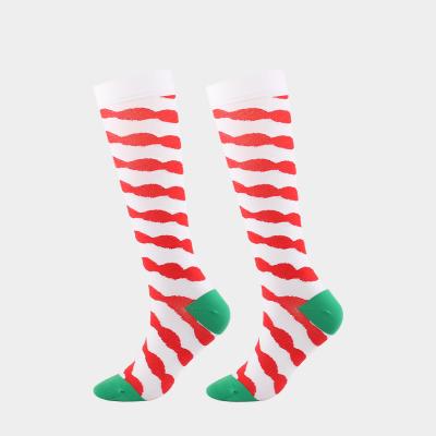 China Sports Socks Logo Men Women Christmas Custom Anti-Fault 20-30mmhg Knee High Fun Festival Compression Socks for sale