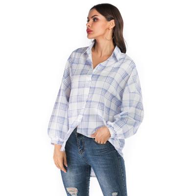 China 2021 autumn women's clothing plaid QUICK DRY tops plus size women's blouses and shirts for sale