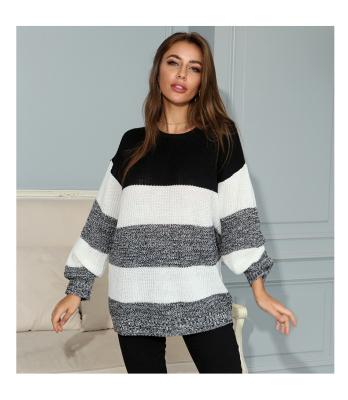 China 2021 New Winter Striped Loose Round Neck Ttop Women's Oversized Sweater QUICK DRY Warm Sweater for sale