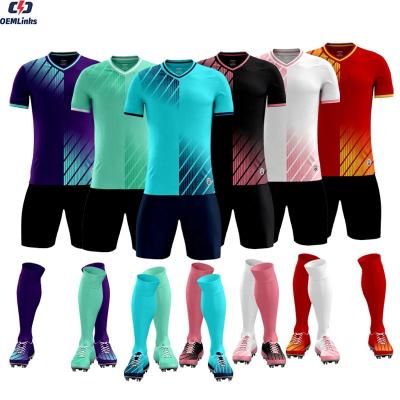 China Custom Made Good Quality Sublimation Fashion Soccer Jersey Sets Soccer Shaping Sport Uniform Set Wear For Clubs And Team for sale