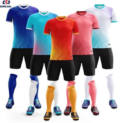 China Sets Customized Good Quality Cheap Football Wear Manufacturer Striped Football Jersey Kits Sublimation for sale