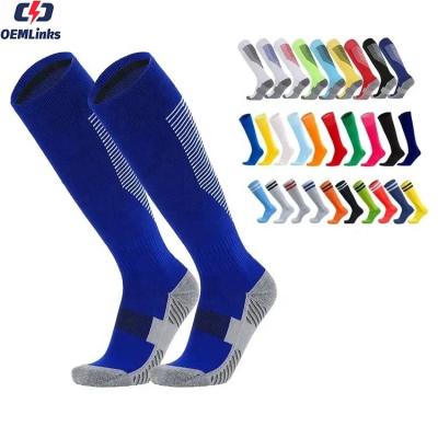 China Wholesale Breathable High Quality Cheap Anti-slip Soccer Football Socks Cotton Knee Stripe Double Towel Mens Football Bottom Socks for sale