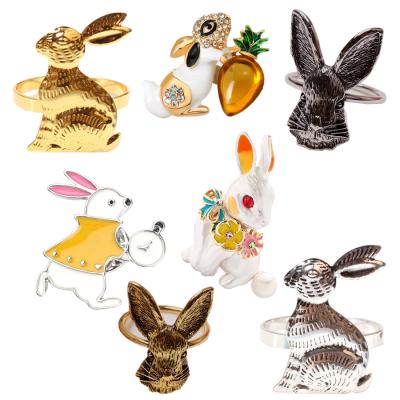 China Luxury Stocked Diamond Easter Bunny Napkin Ring Table Props for Party Banquet Dinner Animal Cartoon Rabbit Napkin Bucket Holder for sale